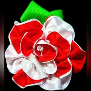 Red and White Ribbon Flower Accessory
